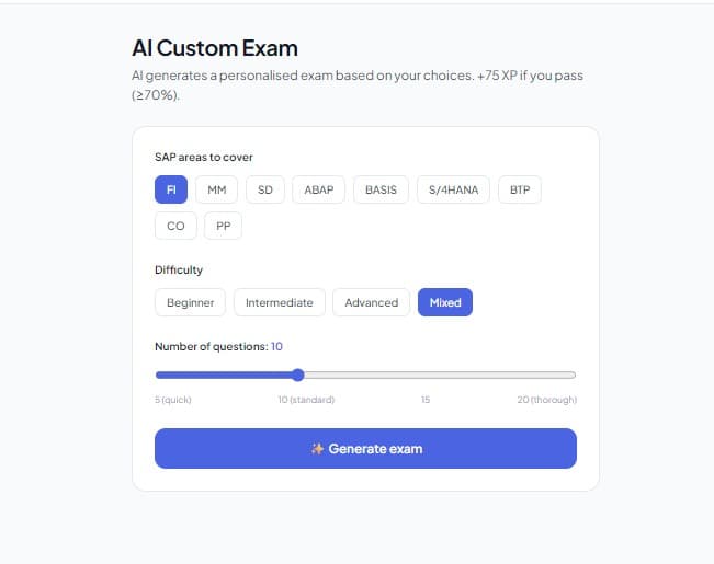 AI-powered SAP exam and question generator